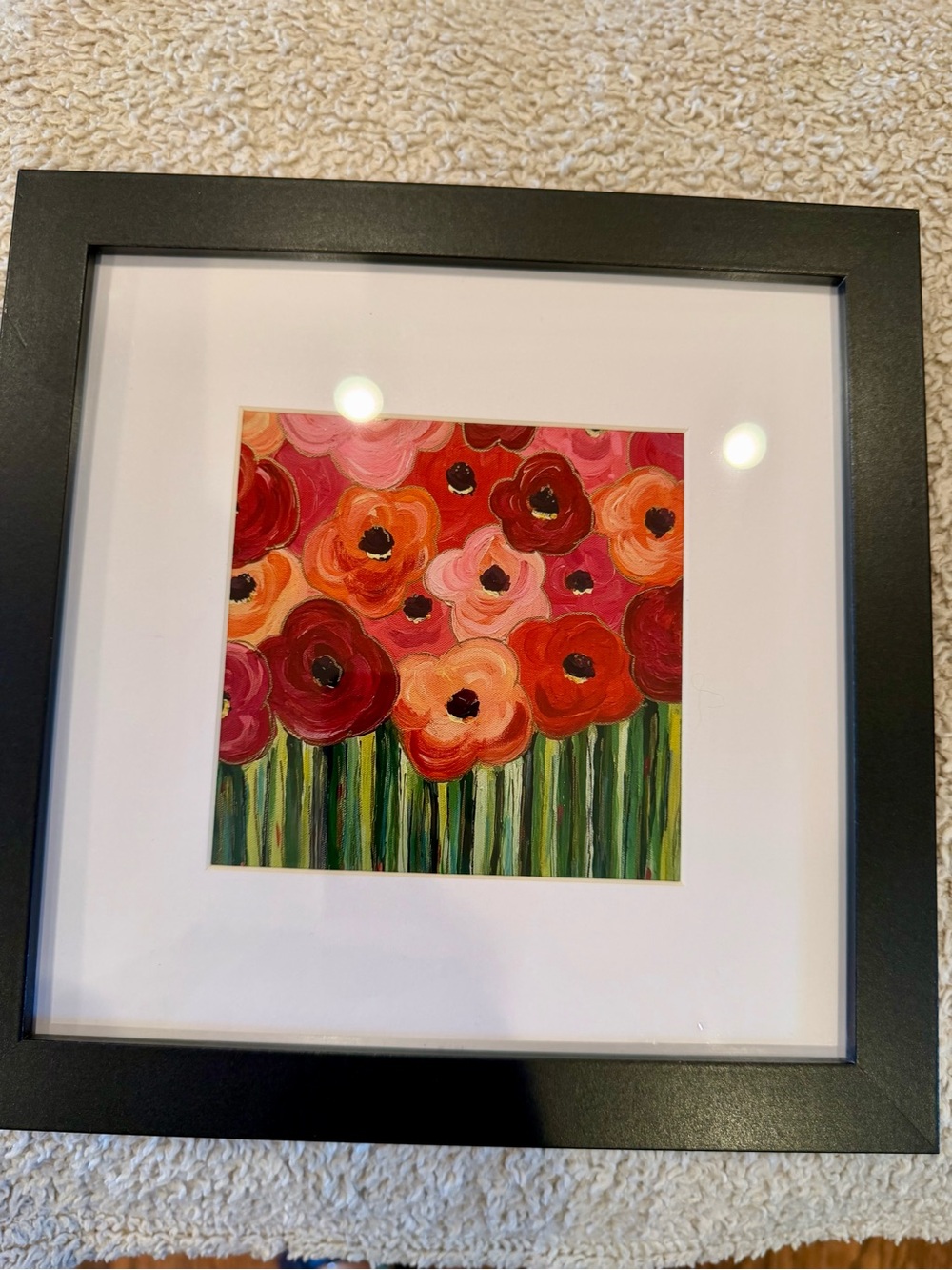 Framed Floral Art Print in Red, Pink, Orange